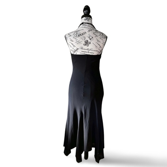 90s Black Slip Dress – Floral Beaded Maxi Evening Gown - Picture 7 of 8
